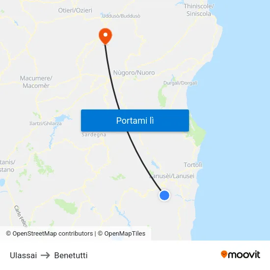 Ulassai to Benetutti map