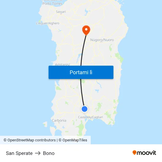 San Sperate to Bono map