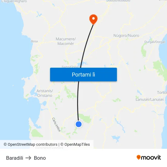 Baradili to Bono map
