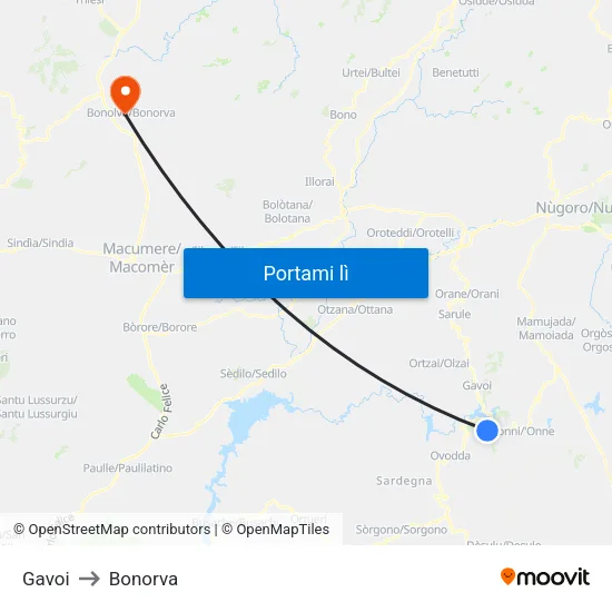 Gavoi to Bonorva map