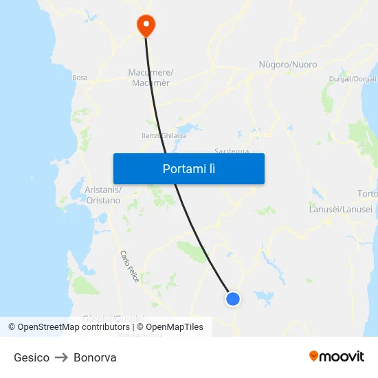 Gesico to Bonorva map