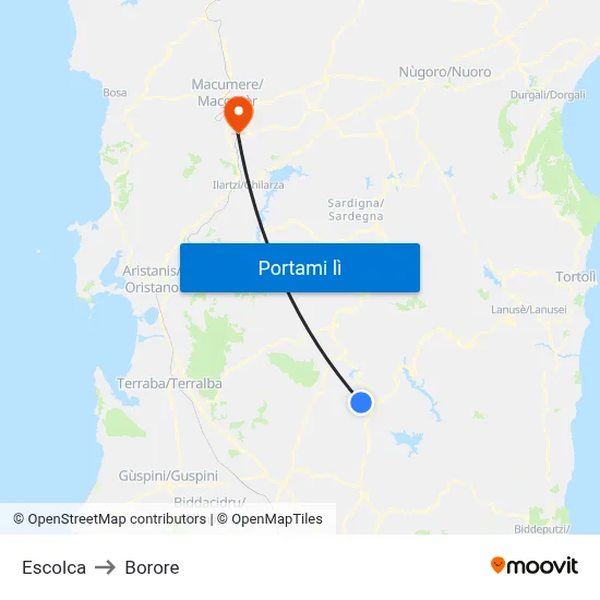 Escolca to Borore map