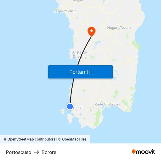 Portoscuso to Borore map