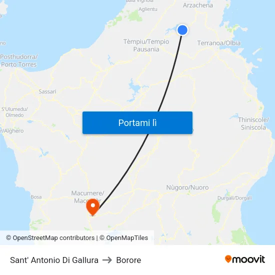 Sant' Antonio Di Gallura to Borore map