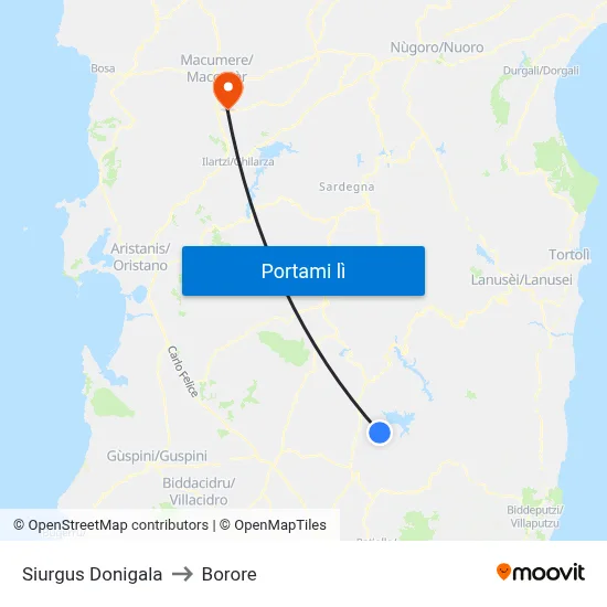 Siurgus Donigala to Borore map