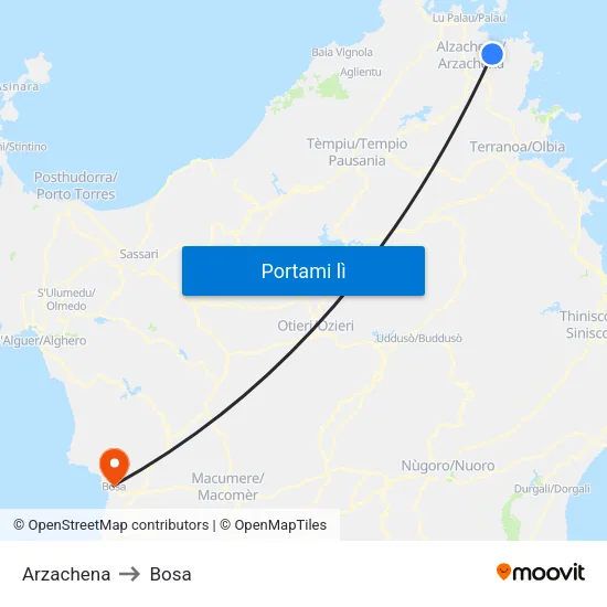 Arzachena to Bosa map