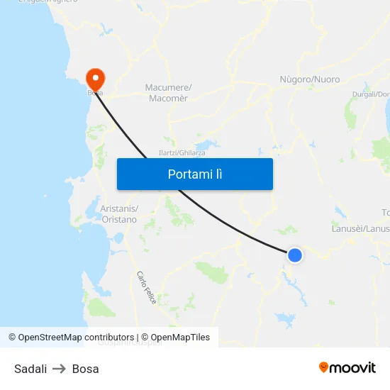Sadali to Bosa map