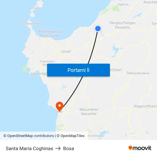 Santa Maria Coghinas to Bosa map