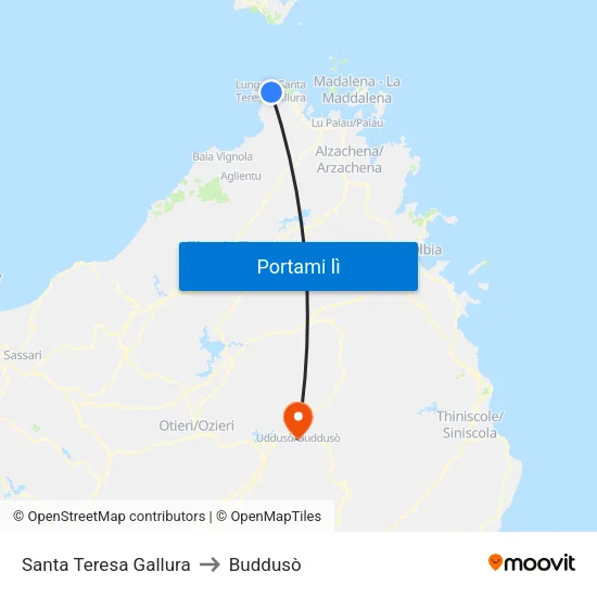 Santa Teresa Gallura to Buddusò map