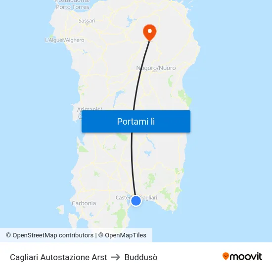 Cagliari Autostazione Arst to Buddusò map