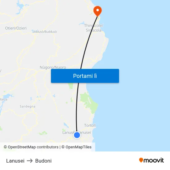 Lanusei to Budoni map