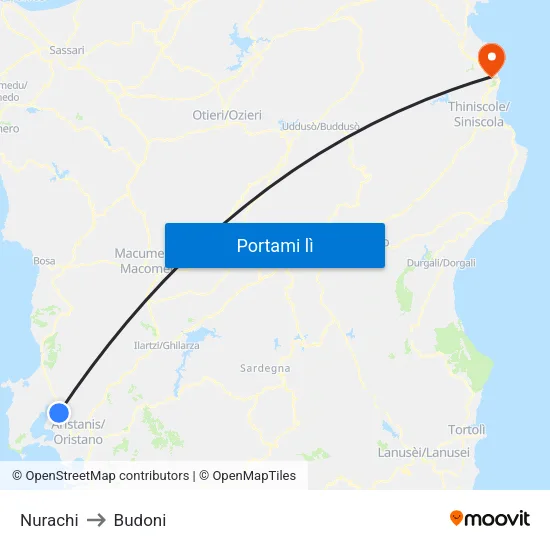 Nurachi to Budoni map