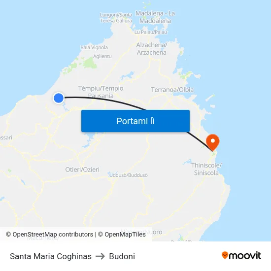 Santa Maria Coghinas to Budoni map