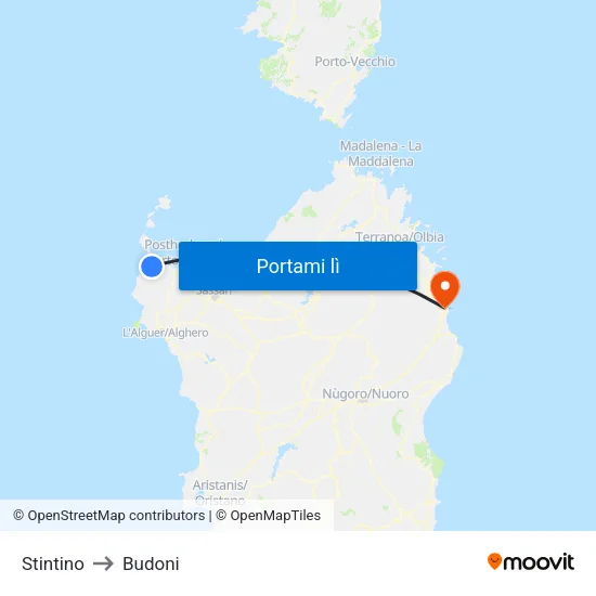 Stintino to Budoni map
