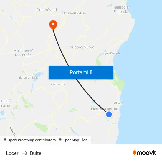 Loceri to Bultei map