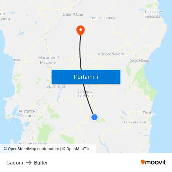 Gadoni to Bultei map