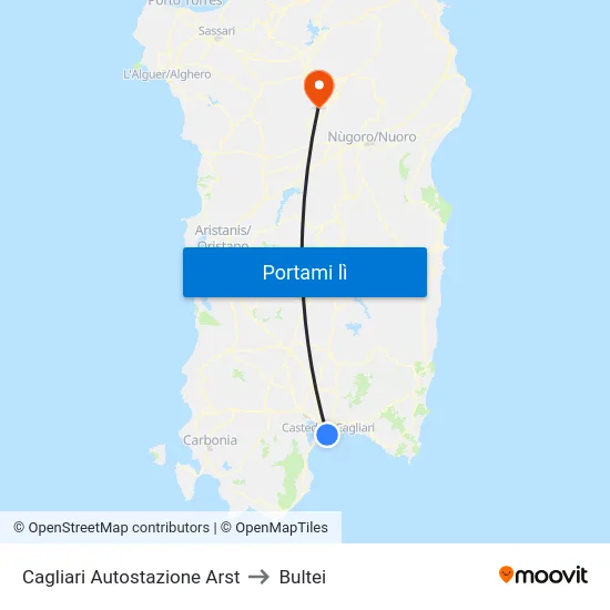 Cagliari Autostazione Arst to Bultei map