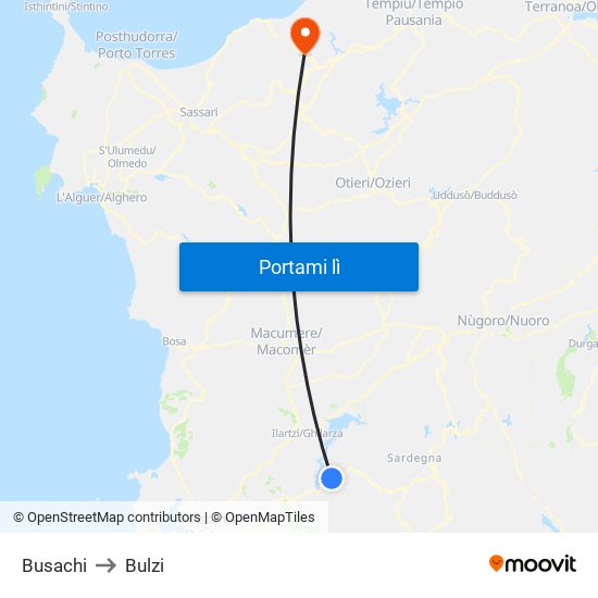 Busachi to Bulzi map