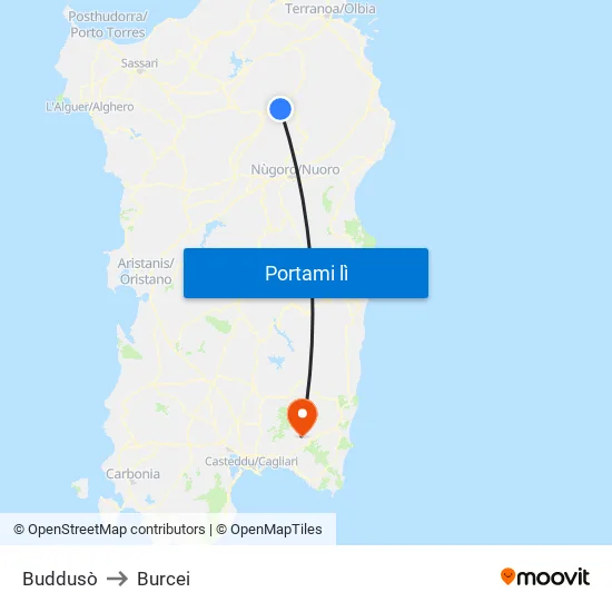 Buddusò to Burcei map