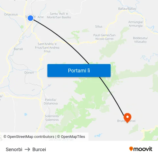 Senorbì to Burcei map