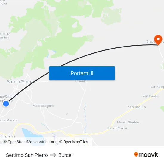 Settimo San Pietro to Burcei map