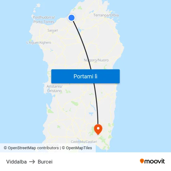 Viddalba to Burcei map