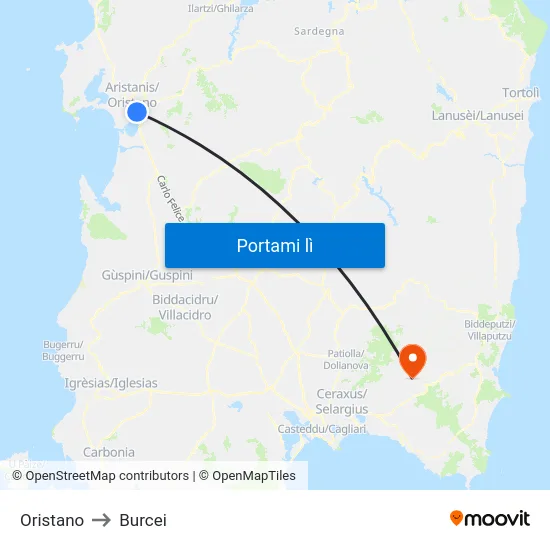 Oristano to Burcei map