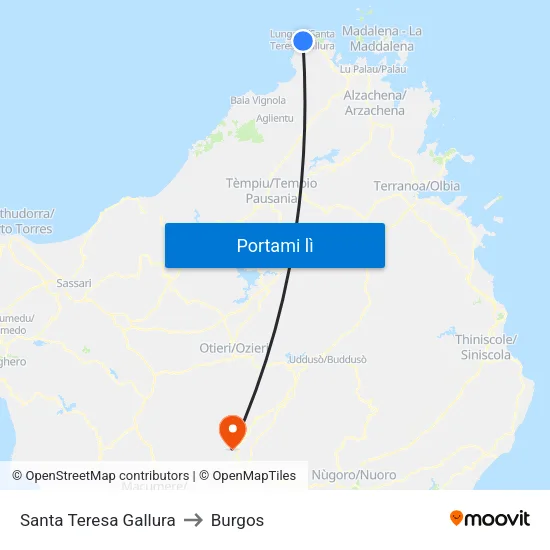 Santa Teresa Gallura to Burgos map