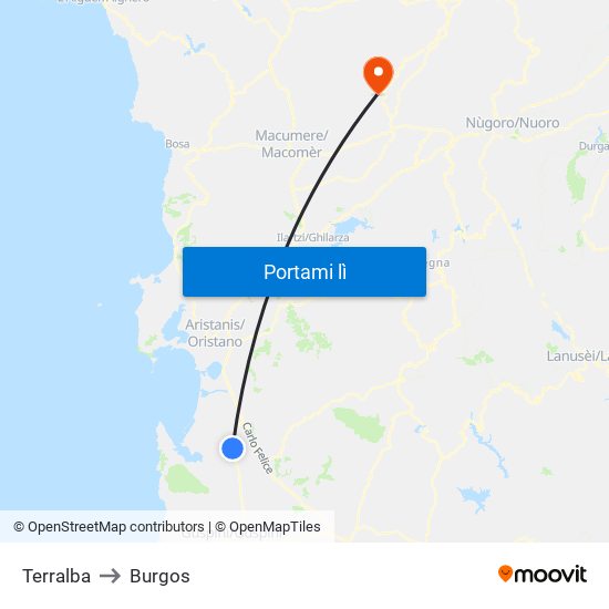 Terralba to Burgos map