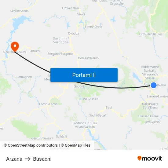 Arzana to Busachi map