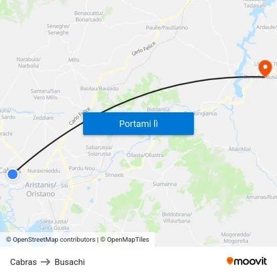 Cabras to Busachi map