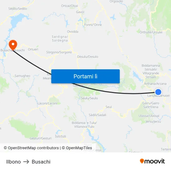 Ilbono to Busachi map