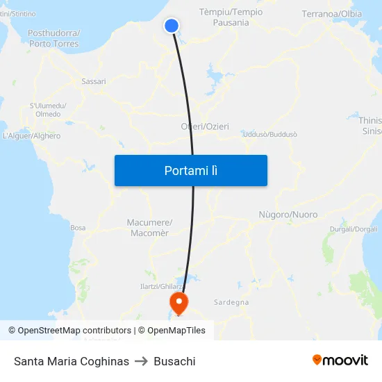 Santa Maria Coghinas to Busachi map