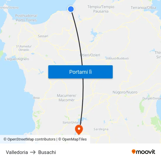 Valledoria to Busachi map