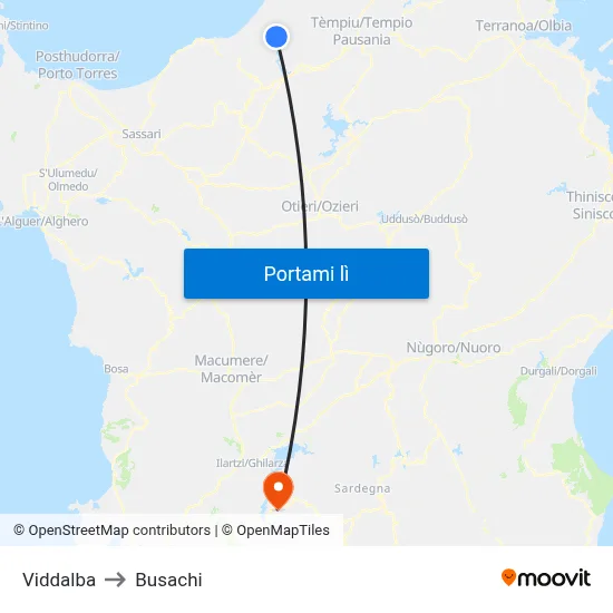 Viddalba to Busachi map