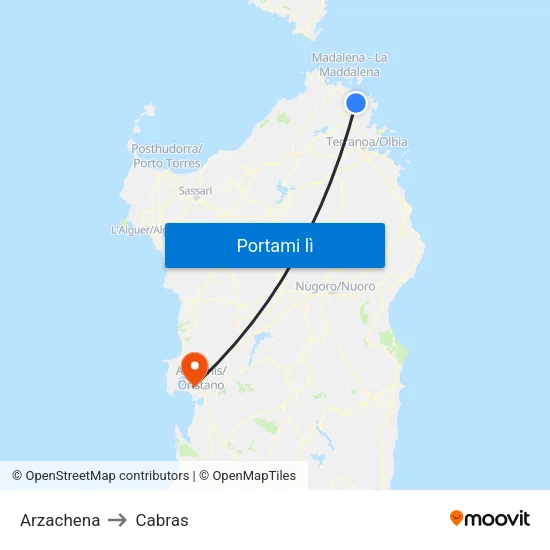 Arzachena to Cabras map