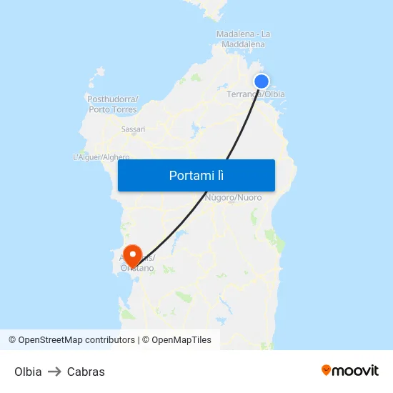 Olbia to Cabras map