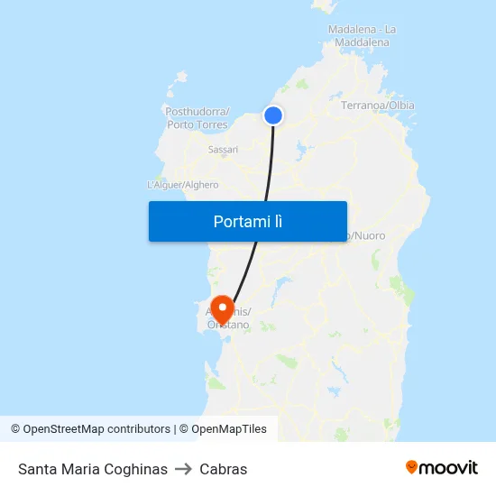 Santa Maria Coghinas to Cabras map