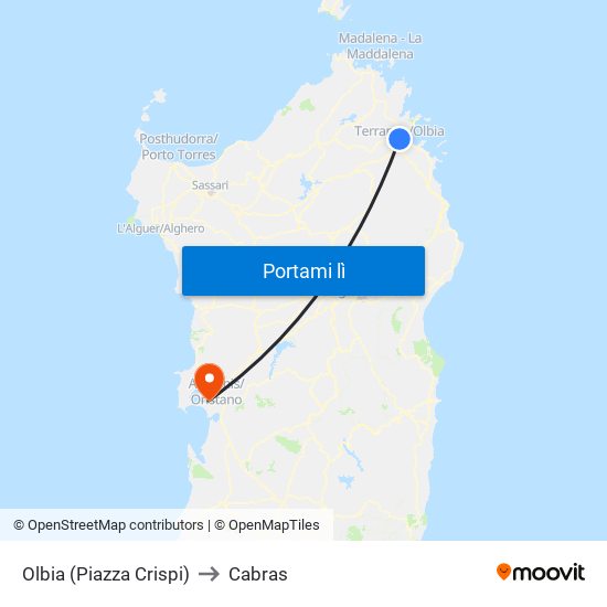 Olbia (Piazza Crispi) to Cabras map