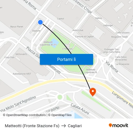 Matteotti (Fronte Stazione Fs) to Cagliari map