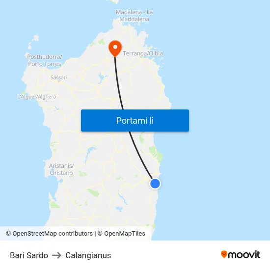Bari Sardo to Calangianus map