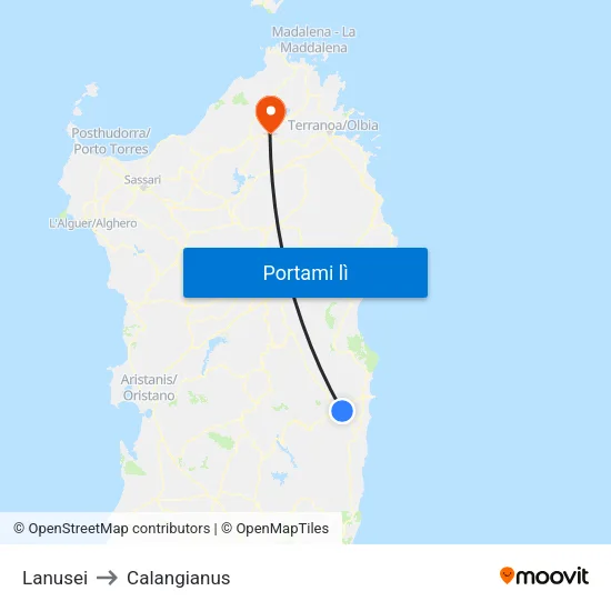 Lanusei to Calangianus map