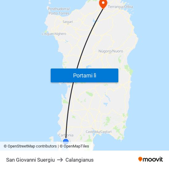 San Giovanni Suergiu to Calangianus map