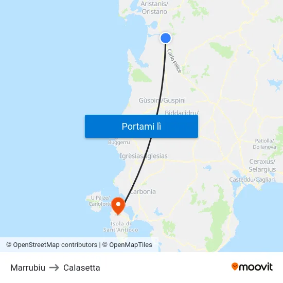 Marrubiu to Calasetta map