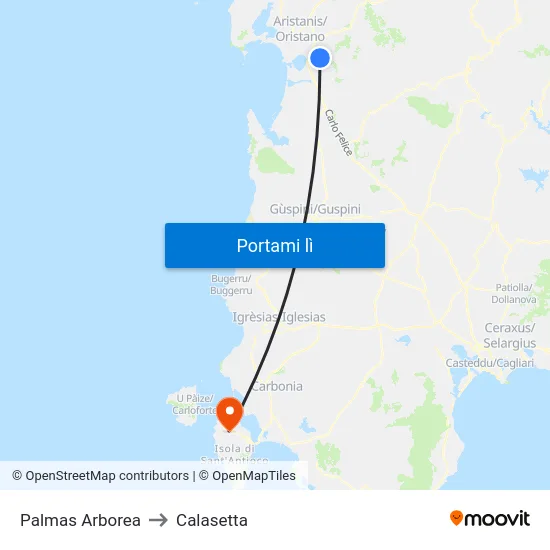 Palmas Arborea to Calasetta map