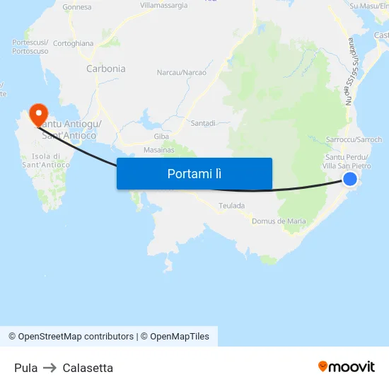 Pula to Calasetta map