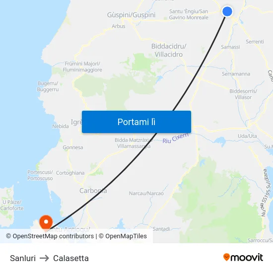 Sanluri to Calasetta map