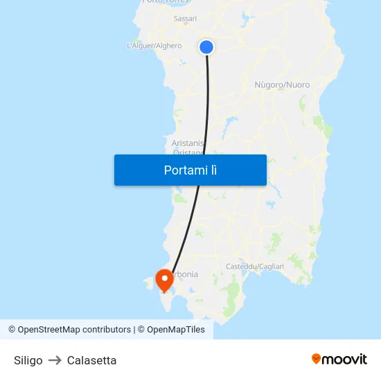 Siligo to Calasetta map