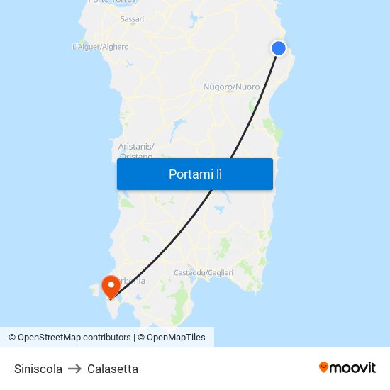 Siniscola to Calasetta map