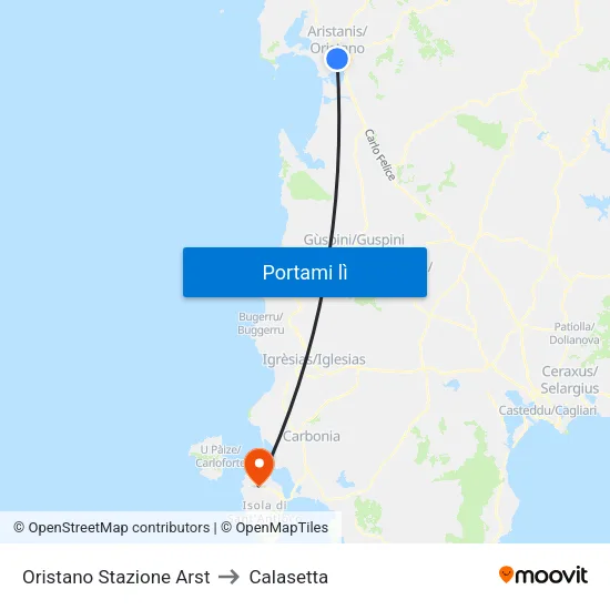 Oristano Stazione Arst to Calasetta map